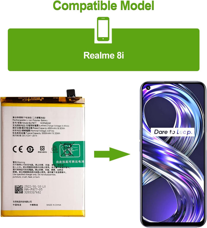 SwarKing Ersatz Akku Kompatibel mit Realme 8i & Realme narzo 50A Prime & Realme Narzo 50i Prime BLP8