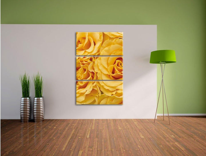 Pixxprint Blumen Rosen / 3-Teilig/Gesamtmass 120cm Leinwandbild bespannt auf Holzrahmen/Wandbild Kun