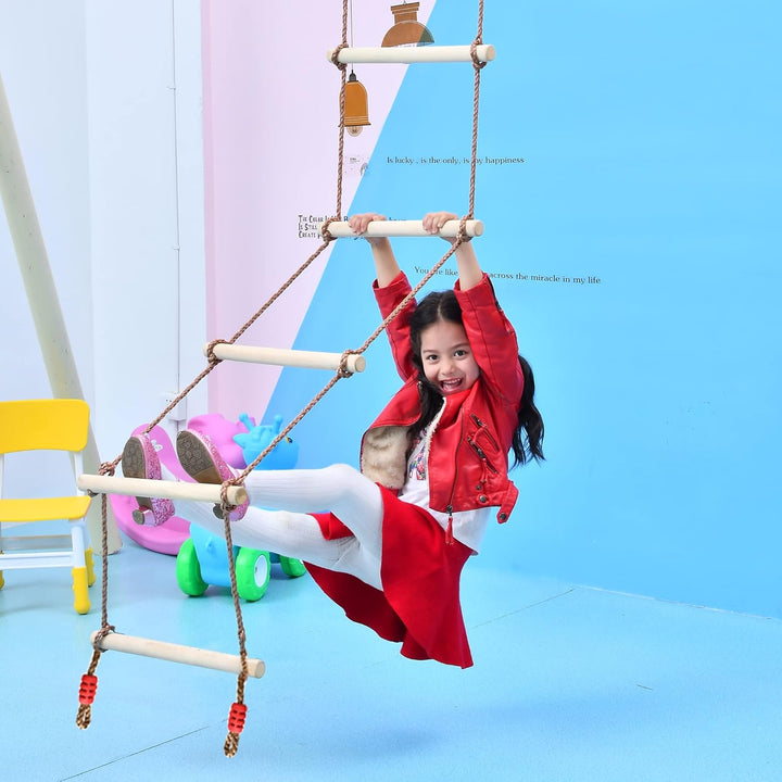 Kletterleiter Strickleiter Kinder Holz, Multifunktions Trapeze Schaukel, Holzschaukel mit 6 Sprossen