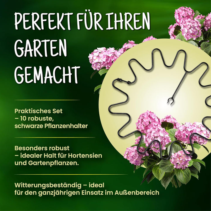 ARPON Staudenhalter rund 10 Stück – Einstellbare Blumenstütze & Pflanzenstütze Ø 21,5 cm – Ideal als