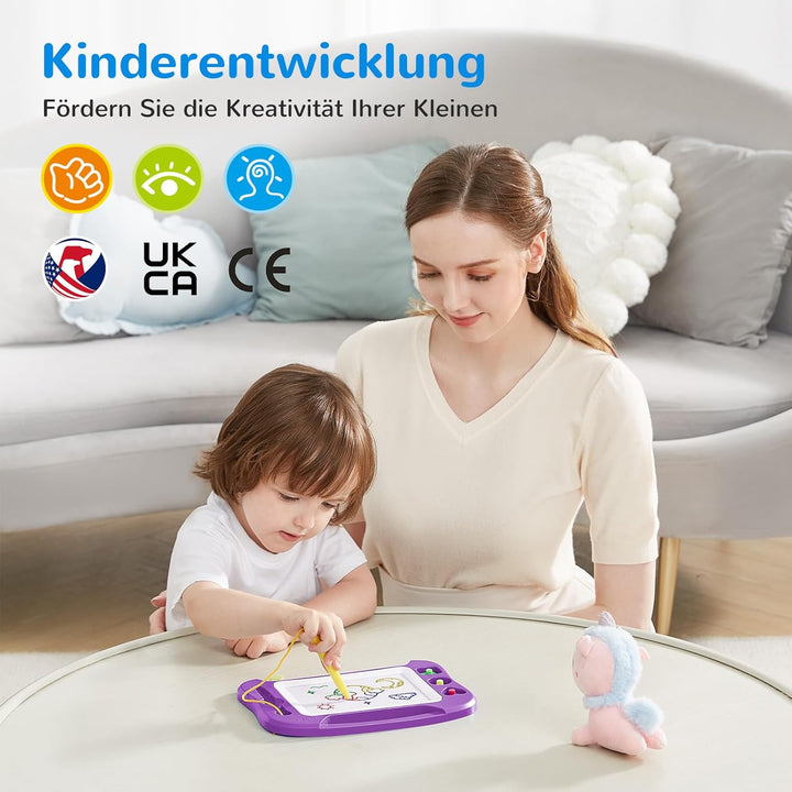 SGILE Magnetische Maltafel Zaubertafel Kinder, 25×18 cm Magnet Magnettafel mit 4 Stempeln, Kreatives