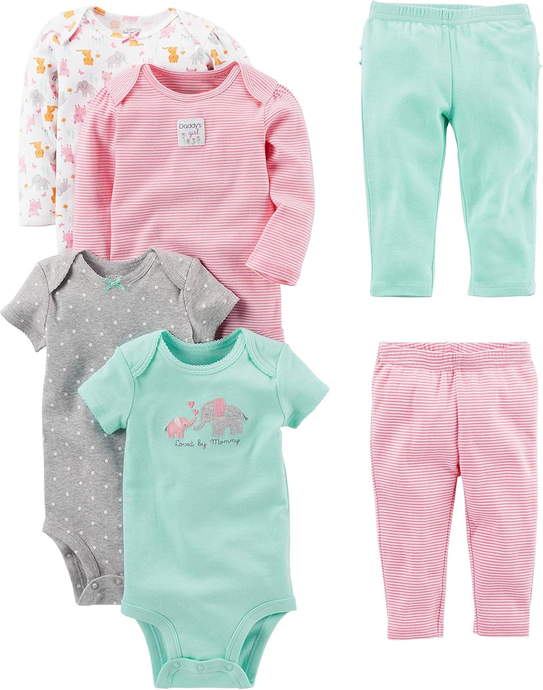 Simple Joys by Carter's Baby-Mädchen Infant-and-Toddler-Pants-Clothing-Sets 3-6 Monate Aquagrün Elef