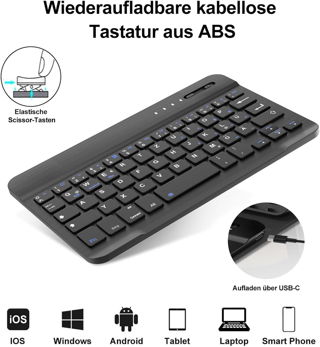 Tastatur Hülle für Samsung Galaxy Tab A9 8.7'' 2023, QWERTZ Deutsches Tastatur Magnetische Wireless