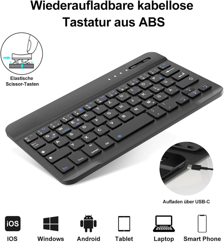 Tastatur Hülle für Samsung Galaxy Tab A9 8.7'' 2023, QWERTZ Deutsches Tastatur Magnetische Wireless