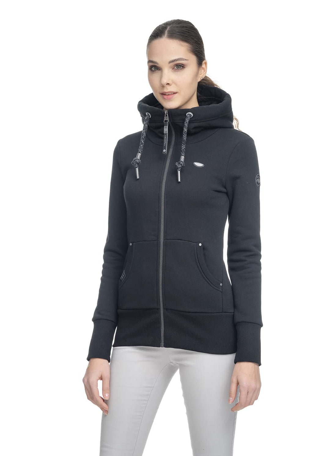Ragwear NESKA Zip Damen Frauen Kapuzenjacke,Zip Hoodie,Kapuzenpullover,Sweatjacke M Schwarz, M Schwa
