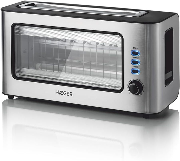 HAEGER Fenster-Toaster – 1 extra breite Öffnung, 1000 W, 6 Temperaturen, Edelstahl
