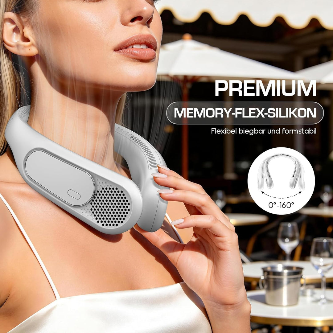 Nackenventilator 6000mAh Akku, Tragbarer Blattloser Halsventilator, 4 Geschwindigkeitsstufen, USB-au