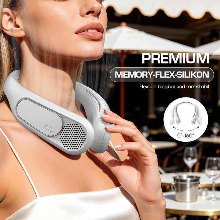 Nackenventilator 6000mAh Akku, Tragbarer Blattloser Halsventilator, 4 Geschwindigkeitsstufen, USB-au