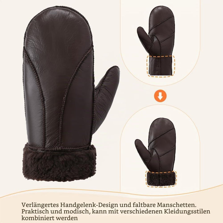 MGGMOKAY Damen Fäustlinge für Winter Damen Lammfell Shearling Fäustlinge Winter Lederhandschuh S Bra