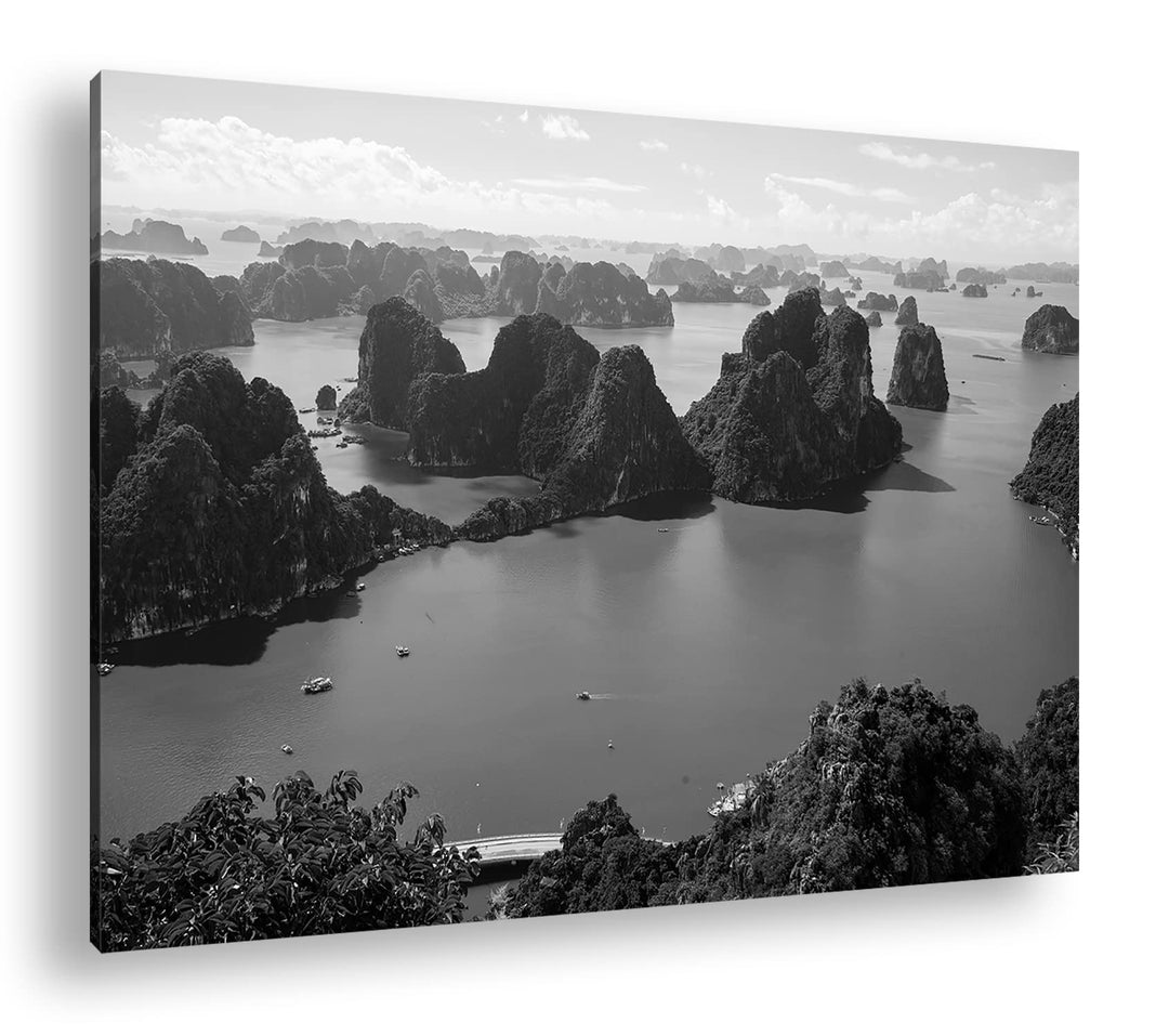 deyoli Ha Lang Meer in Vietnam Format: 80x60 Effekt: Schwarz&amp;Weiss als Leinwandbild, Motiv fertig ge
