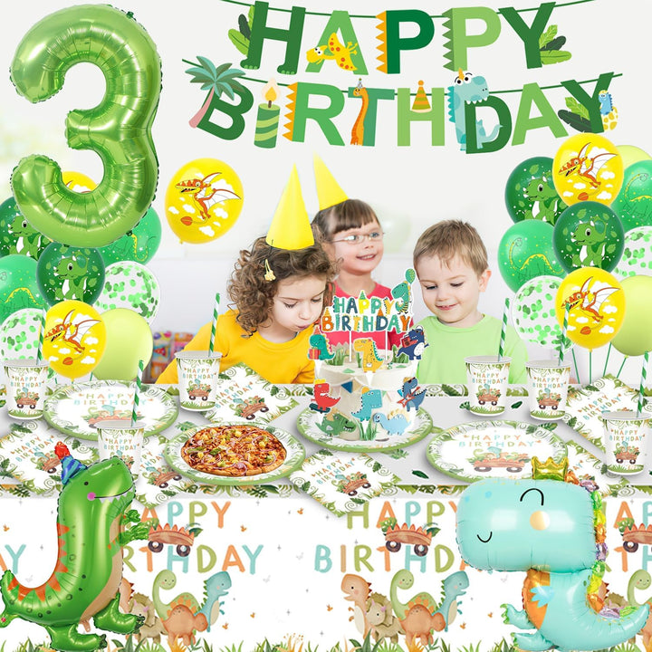 Dino Geburtstag Deko 3 Jahre, Dinosaurier Partygeschirr Set, Geburtstagsdeko 3 Jahre Junge, Dinosaur