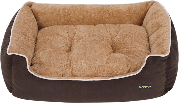 Feandrea Luxus Hundebett, weiches Hundekorb, L, mit abnehmbarem Kissen, 90 x 25 x 75 cm, braun und b