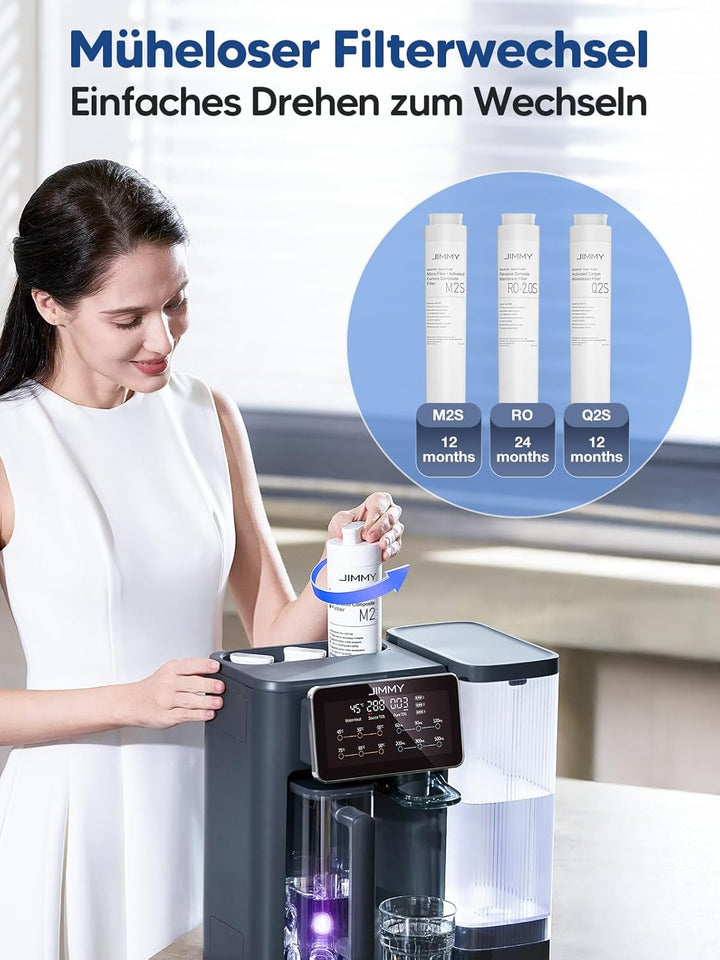 Jimmy R9 Osmoseanlage Trinkwasser Auftisch, Umkehrosmoseanlage Wasserfilter, mit Heisswasserspender,