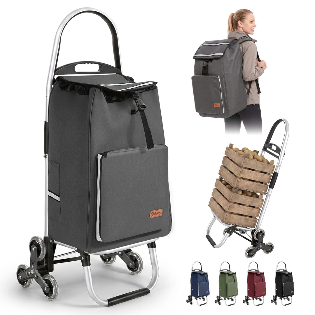 Sekey Einkaufstrolley Treppensteiger klappbar, 3-in-1 Einkaufswagen Grau, Grau
