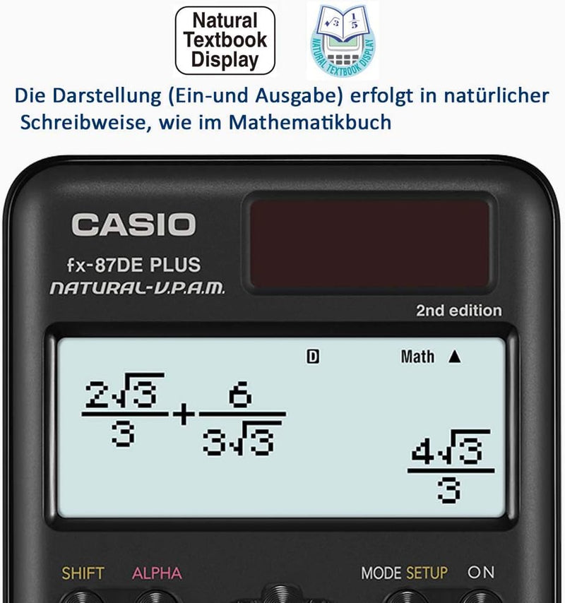 Casio FX-87DE Plus-2 Wissenschaftlich-Technischer Schulrechner, Schwarz Taschenrechner, Taschenrechn