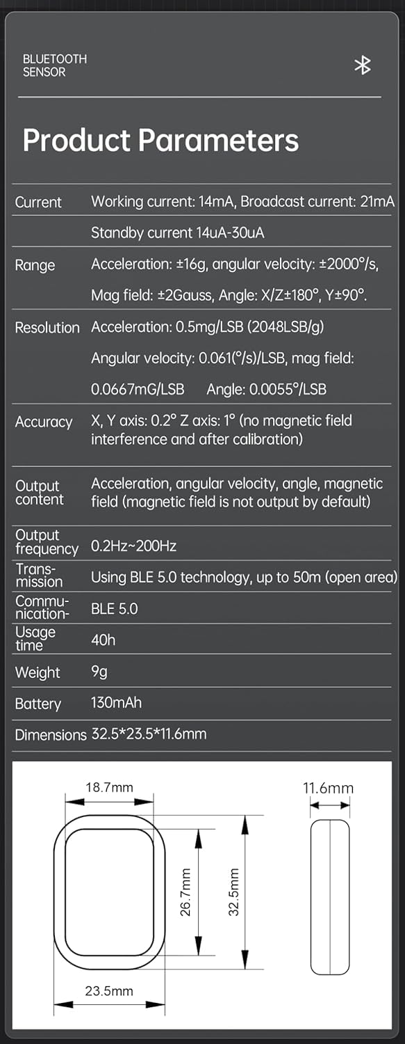 [Bluetooth Mini 5.0 Beschleunigungssensor + Neigungsmesser] WT9011DCL MPU9250 9-Achsen-Gyroskop Hoch