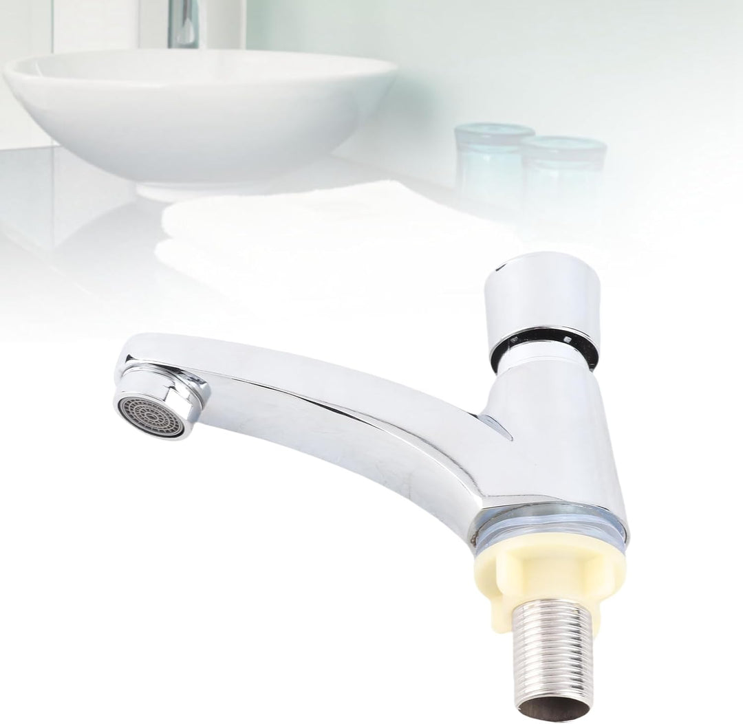 Waschbecken Wasserhahn, selbstschliessender Wasserhahn verchromt Einhand Kaltwasserhahn Bad Waschbec