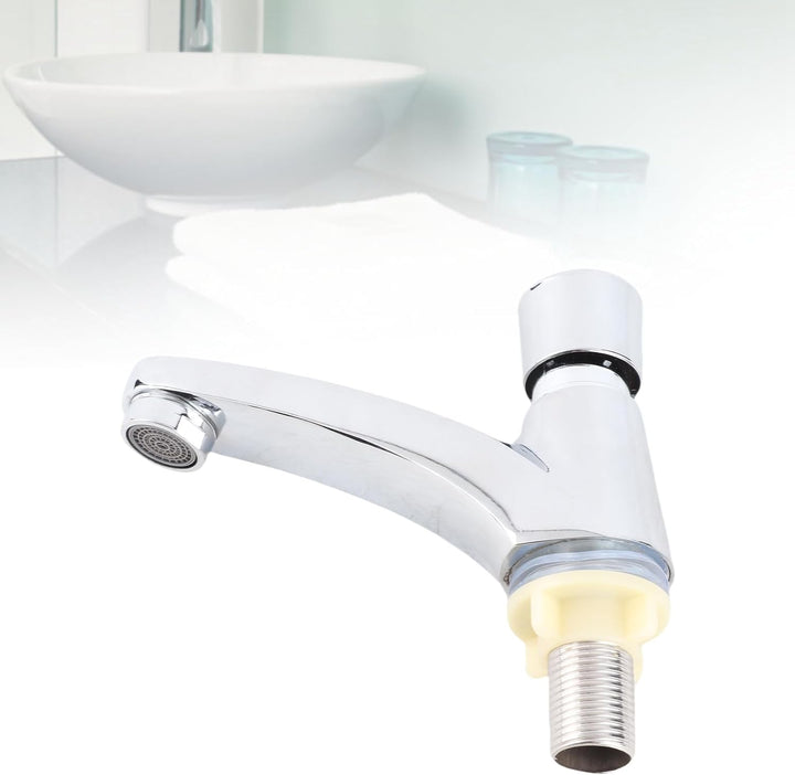 Waschbecken Wasserhahn, selbstschliessender Wasserhahn verchromt Einhand Kaltwasserhahn Bad Waschbec