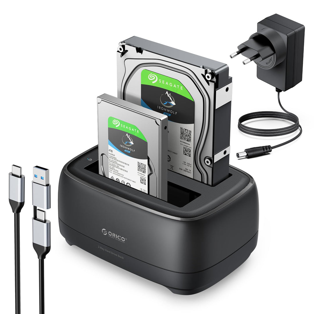 ORICO Dualschacht Festplatten Docking Station USB 3.2 Gen 1 Festplattengehäuse für alle Standard 2.5