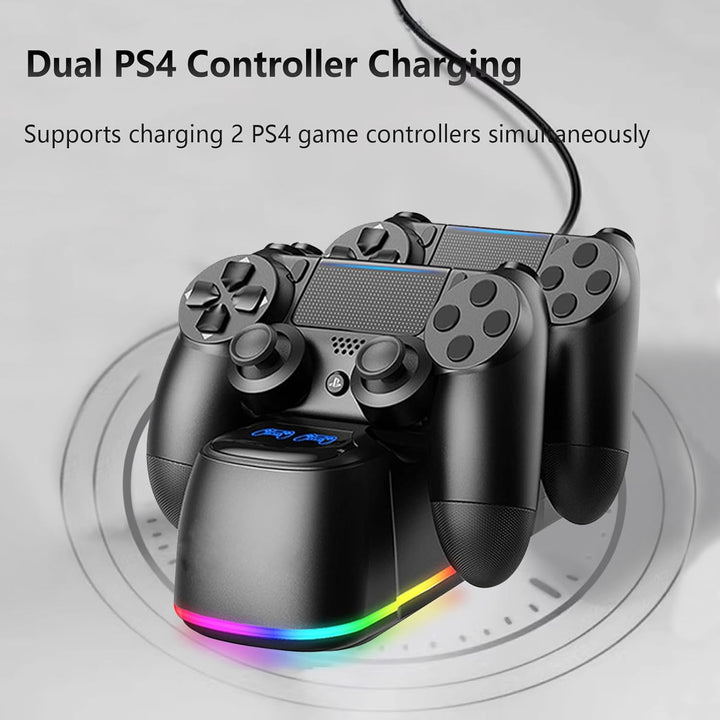 Controller Ladestation für PS4,Controller Ladestation für PS4 mit RGB Lichteffekt, Dual Controller G