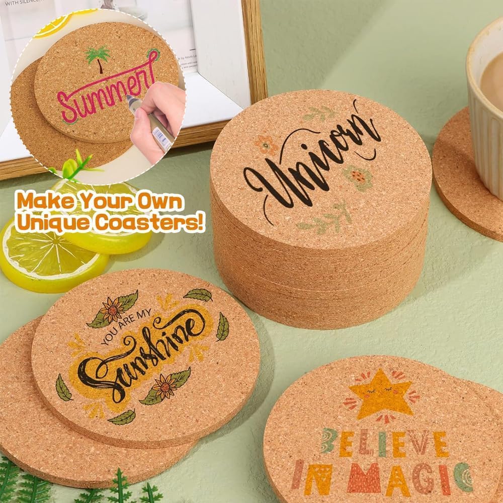 Untersetzer aus natürlichem Kork, Holz, Getränkeuntersetzer, Tee-, Kaffee-, Tassen-Matte, saugfähig,