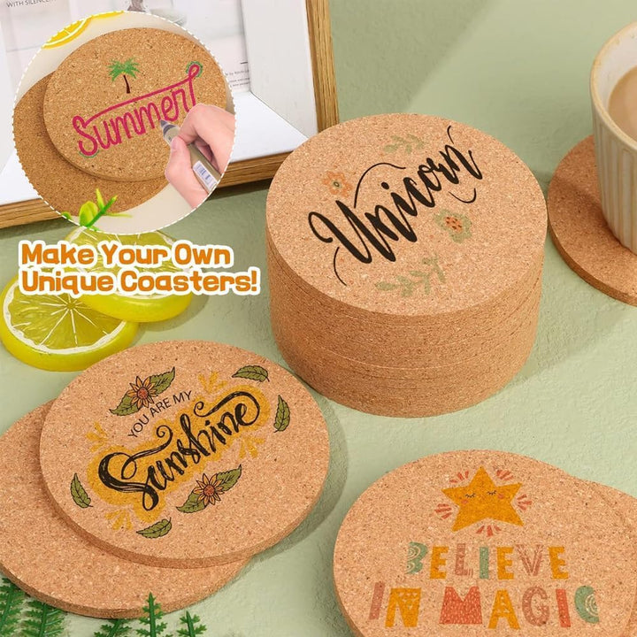 Untersetzer aus natürlichem Kork, Holz, Getränkeuntersetzer, Tee-, Kaffee-, Tassen-Matte, saugfähig,
