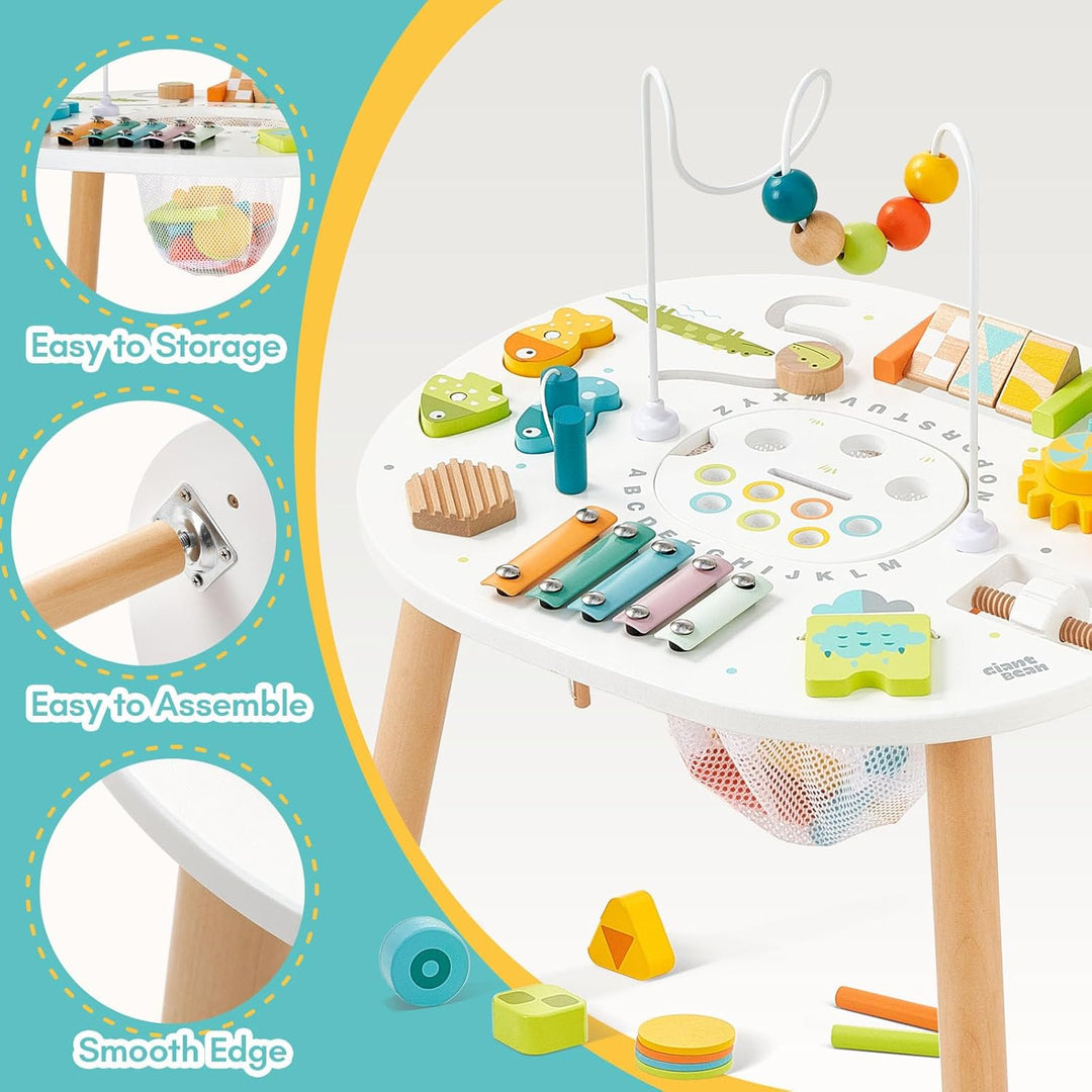 Giant bean Holz Aktivitätstisch für Kinder 1+, 11-in-1 Activity Tisch mit Lern und Motorik Spielzeug