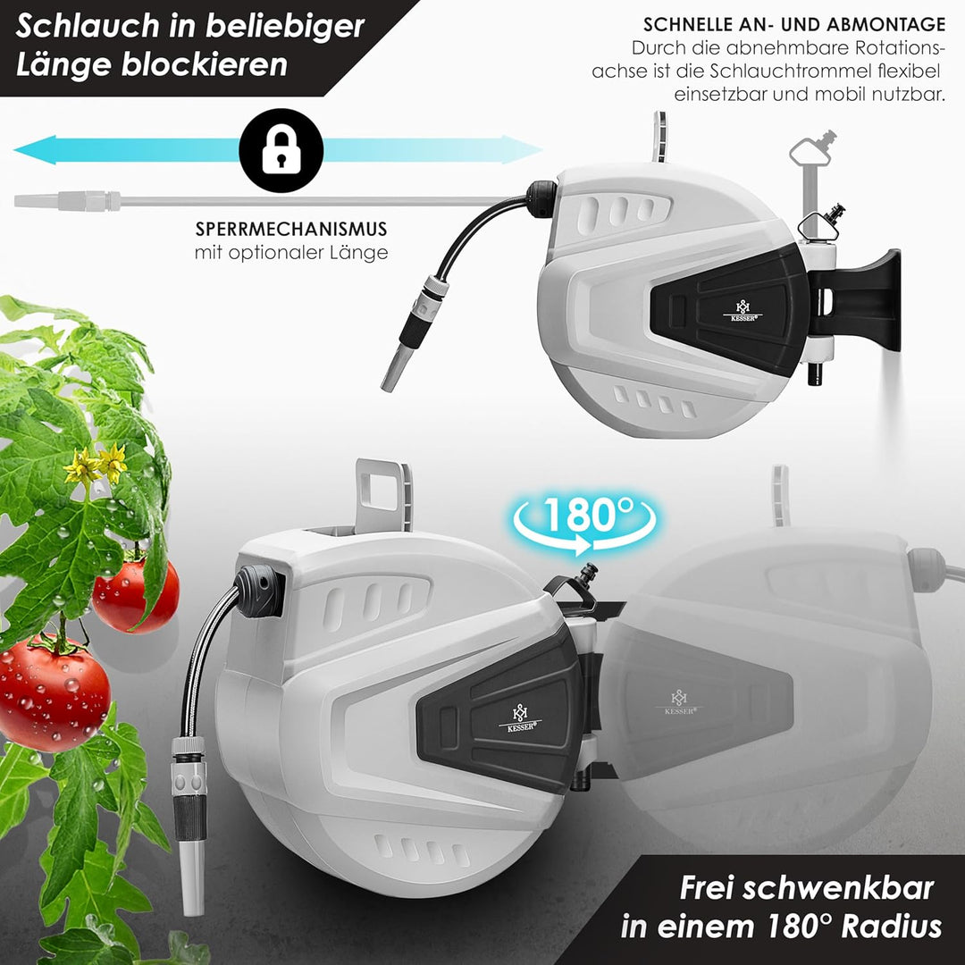 KESSER® Schlauchtrommel Wasser 30+2m Schlauchaufroller Inkl. 2-Wege-Verteiler + Multi-Handbrause Was