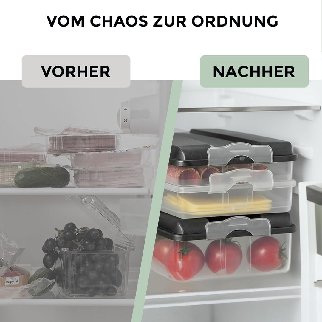 Hausfelder Aufschnittbox Organizer Set - stapelbar mit Deckel – Kühlschrank Wurstbox Aufschnittdosen