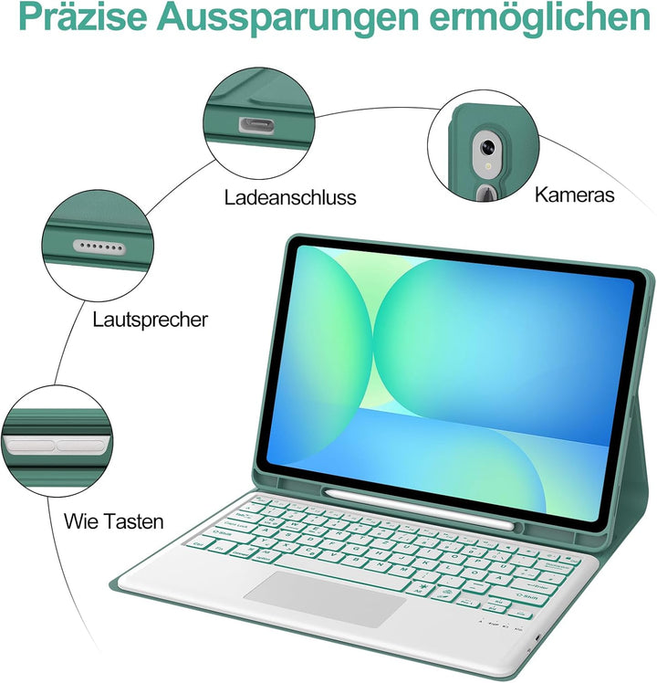 IVEOPPE Hülle mit Tastatur für Samsung Galaxy Tab S10 FE+ 13.1 Zoll, 7-Farbige Beleuchtung, Magnetis