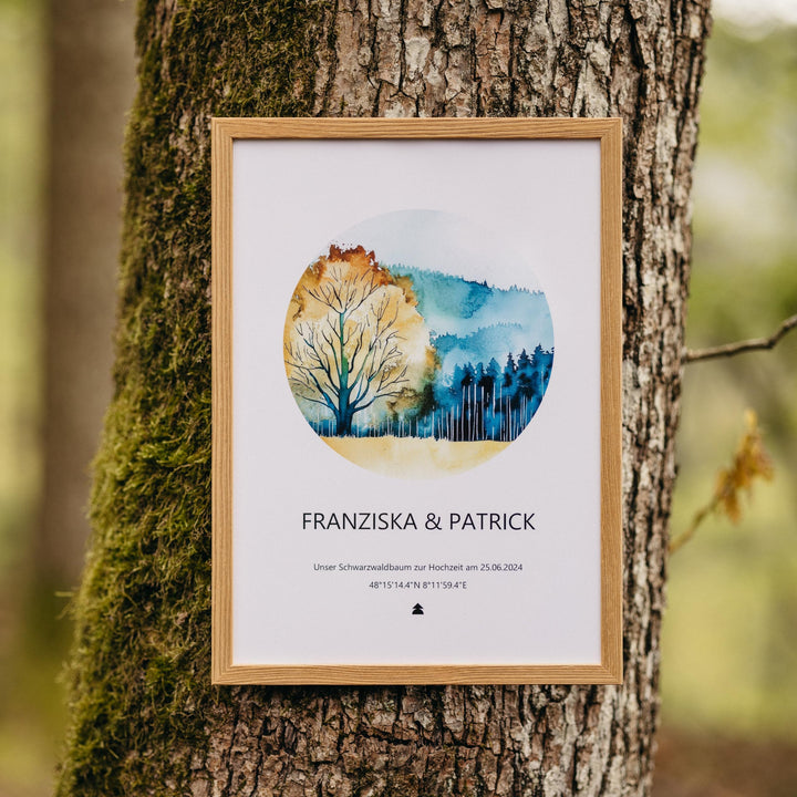 Baumspende & Aquarell 'Golden Autumn' (Druck im Rahmen) | Nachhaltig | Geschenk Geburtstag, Hochzeit
