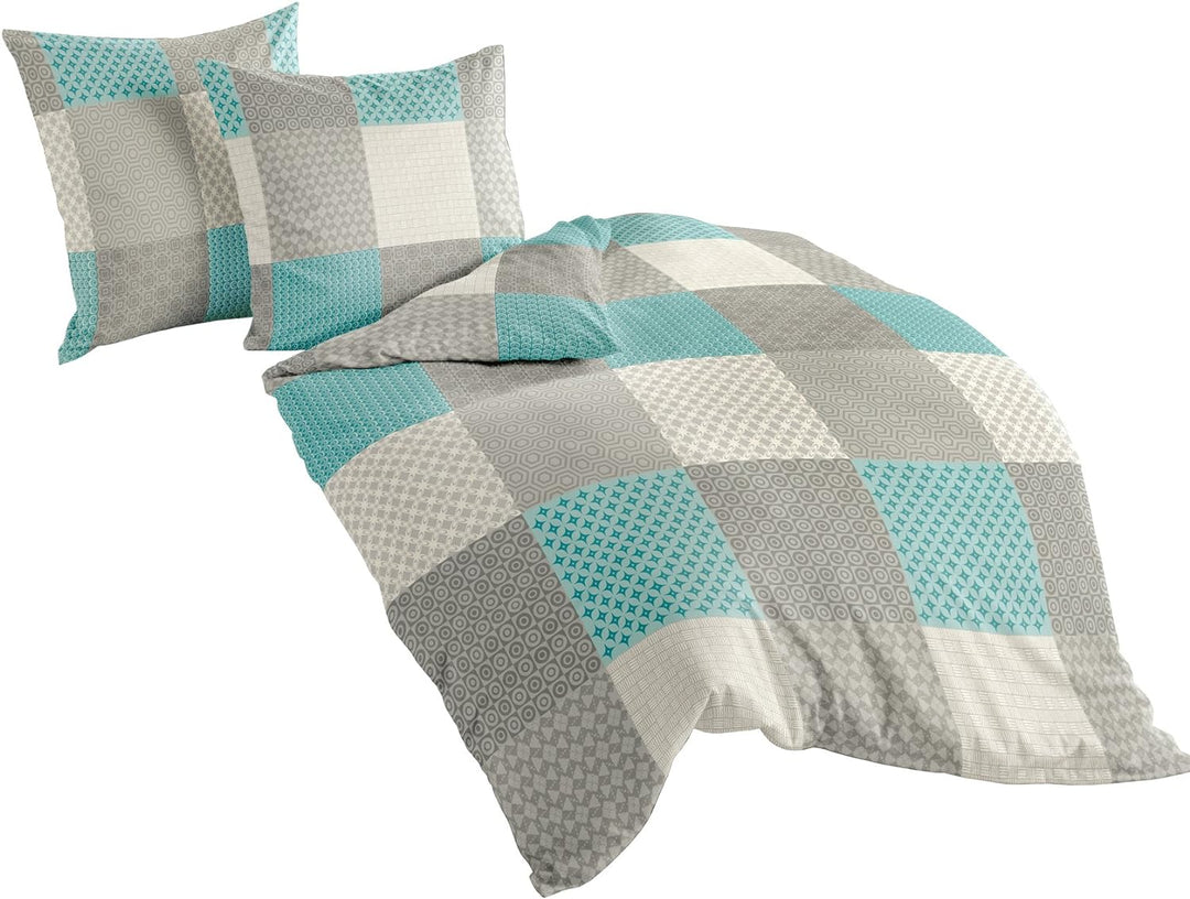 Bierbaum Bettwäsche 6277, Fein-Biber, Made in Germany, türkis 14, 2 teilig,155x220 cm + 80x80 cm, Ko