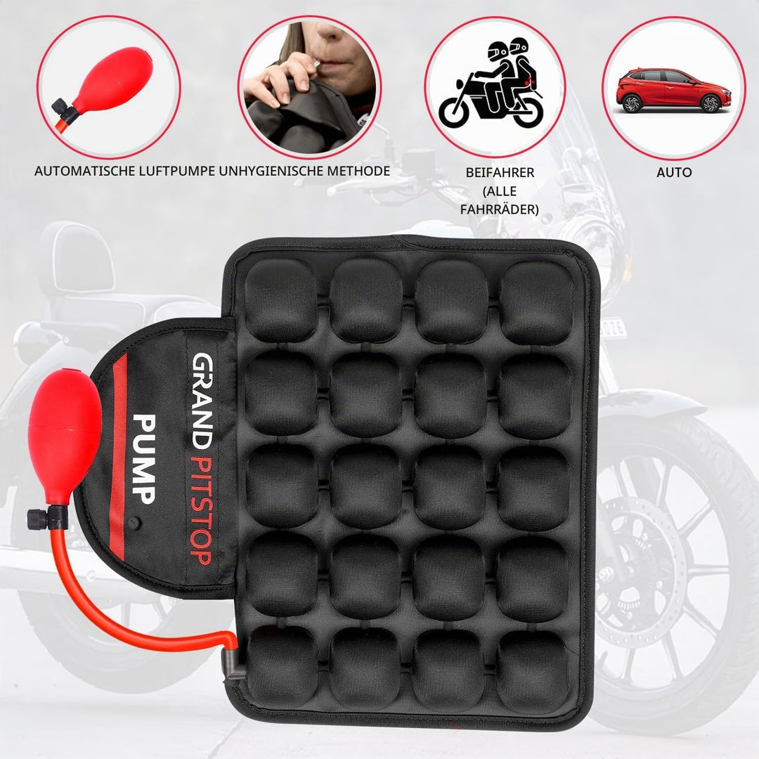 GRAND PITSTOP Motorcycle Air Seat Cushion with Air Filling Pump, Inflatable Bubble Air Pads with Bre