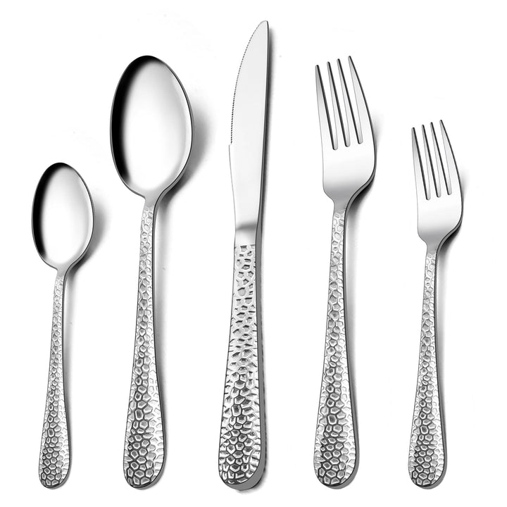 Homikit Besteck Set, 30-teilig Besteckset für 6 Personen, Edelstahl Gehämmertes Tafelbesteck, Essbes