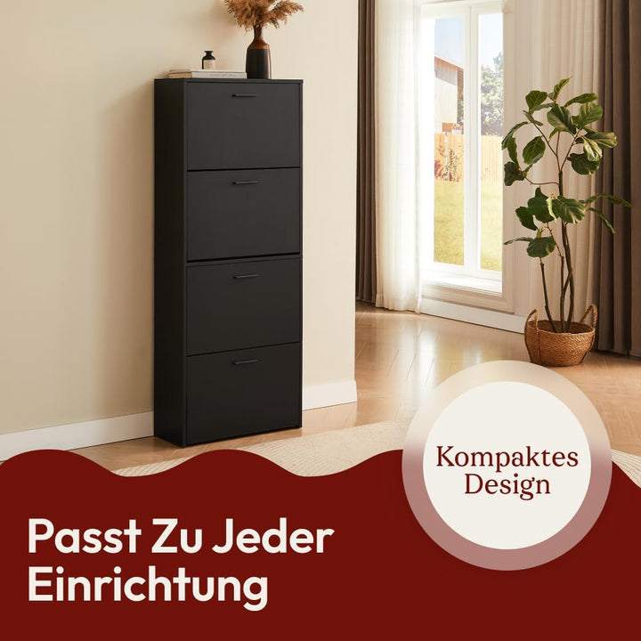 CASABEL Schuhschrank Schmal für 24Paar Schuhe, Moderner Schuhschrank Holz mit 4Klappen, Platzsparend
