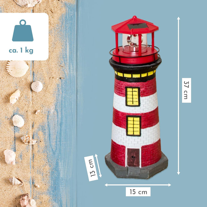 NATIV LED Solar-Leuchtturm mit rotierender Leuchte, handgefertiger Dekoturm für den Aussenbereich, 3