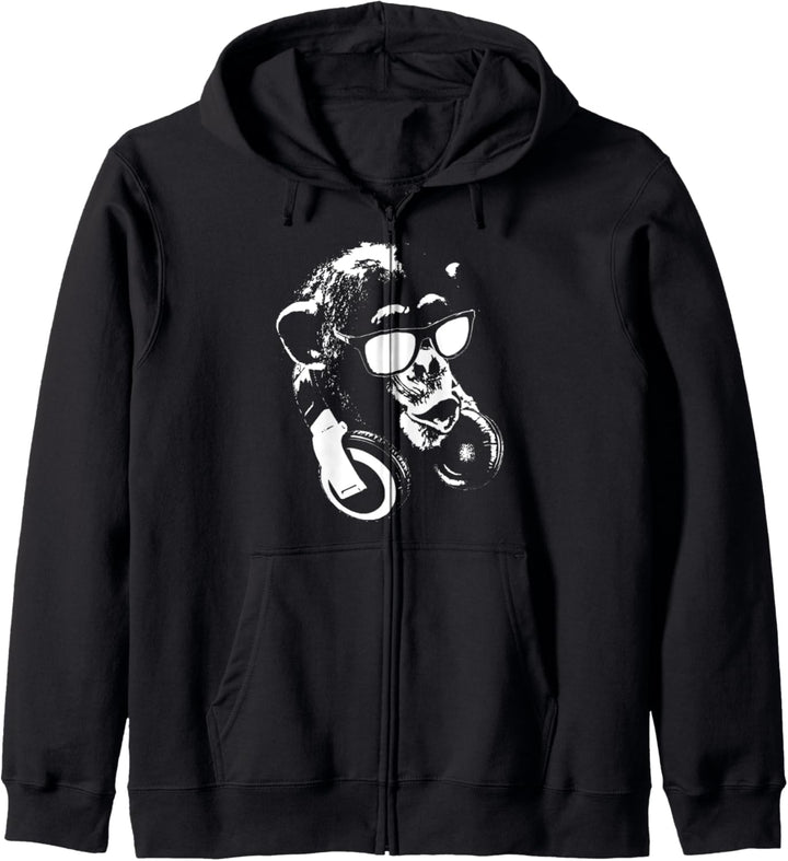 Monkey Mit DJ Kopfhörer und Sonnenbrille Kapuzenjacke