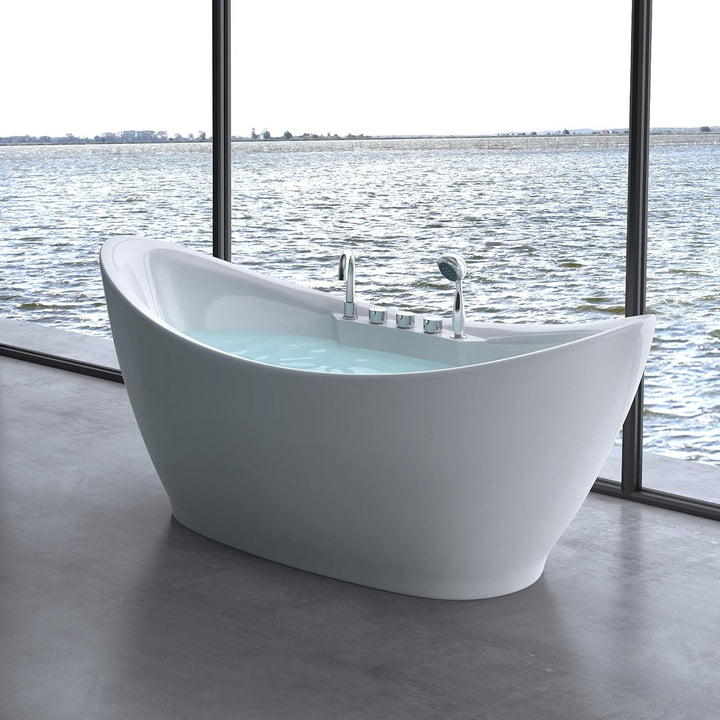 doporro Freistehende Design-Badewanne 180x80x80cm Acryl mit Armatur | Badewanne komplett mit Ablaufg