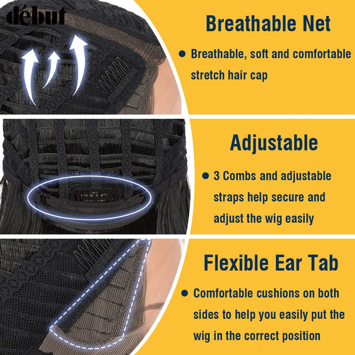 Début Lace Front Perücke für schwarze Damen Bob Perücke für weisse Damen Kunsthaar 24 cm 120g Natur