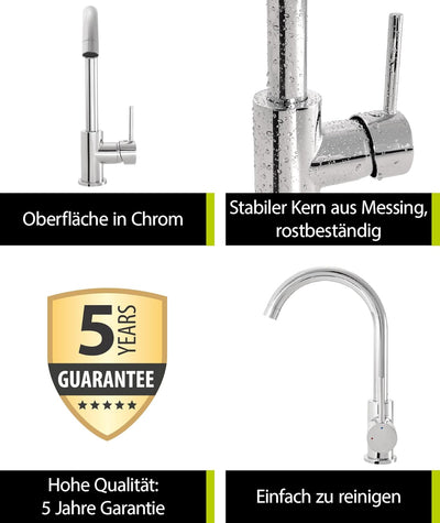'aquaSu® Spültischarmatur Kira mit Wasserspar-Kartusche, Kosten-sparende Kaltwassermittelstellung, h