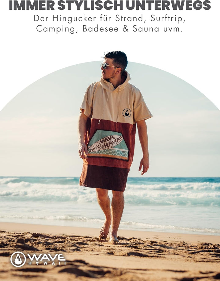 WAVE HAWAII Campeche Surfponcho für Körpergrössen von 155-185cm Poncho 100% ÖKO Baumwolle Umkleidehi