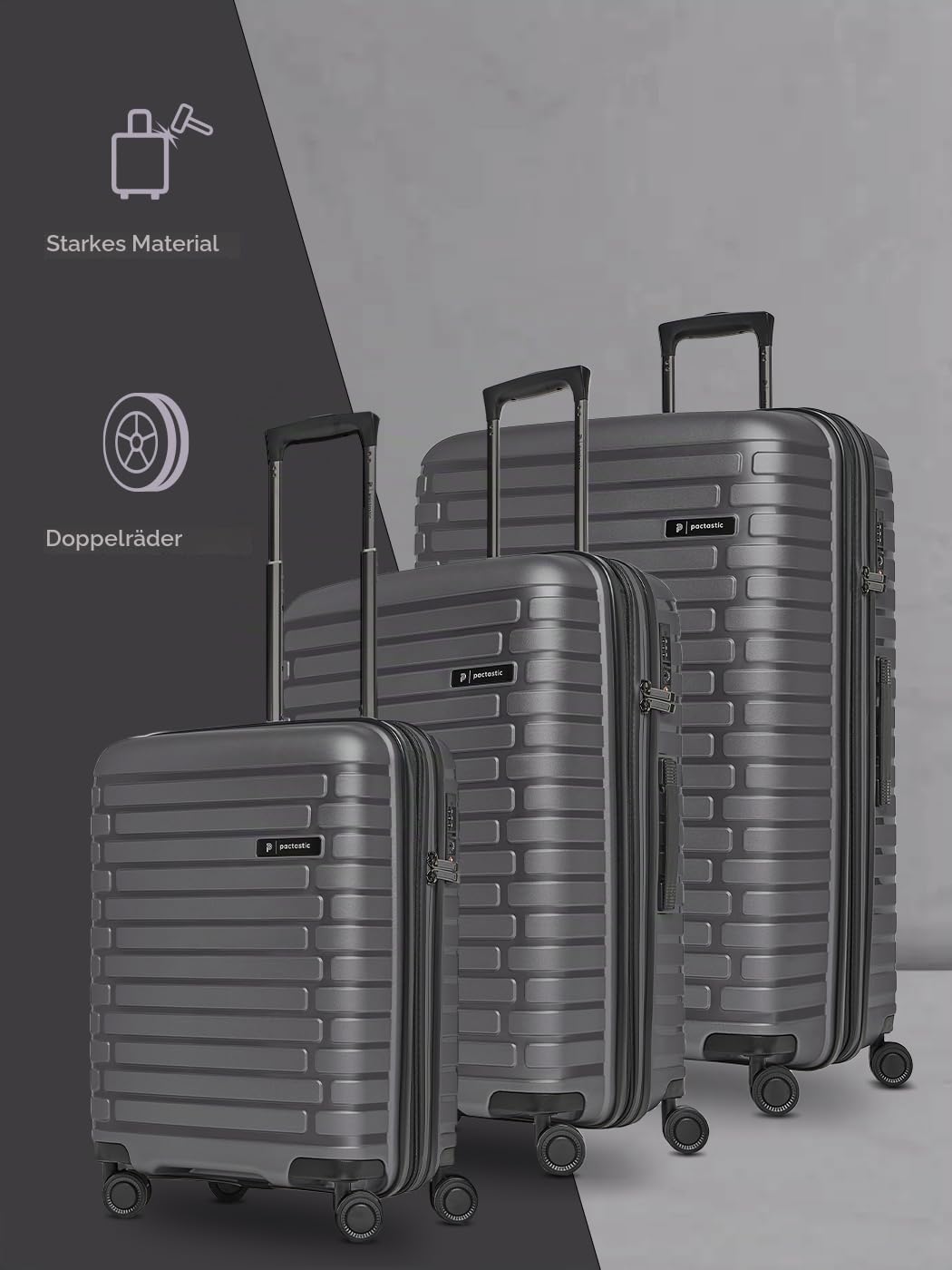 Pactastic Hartschalen Koffer-Set 3-teilig | hochwertiges Polypropylen Material | mit Dehnfalte erwei