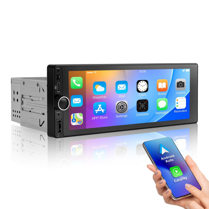 ESSGOO 4+64G Autoradio mit Wireless Carplay und Android Auto, 5, 1Din HD Bildschirm Auto Display Rad