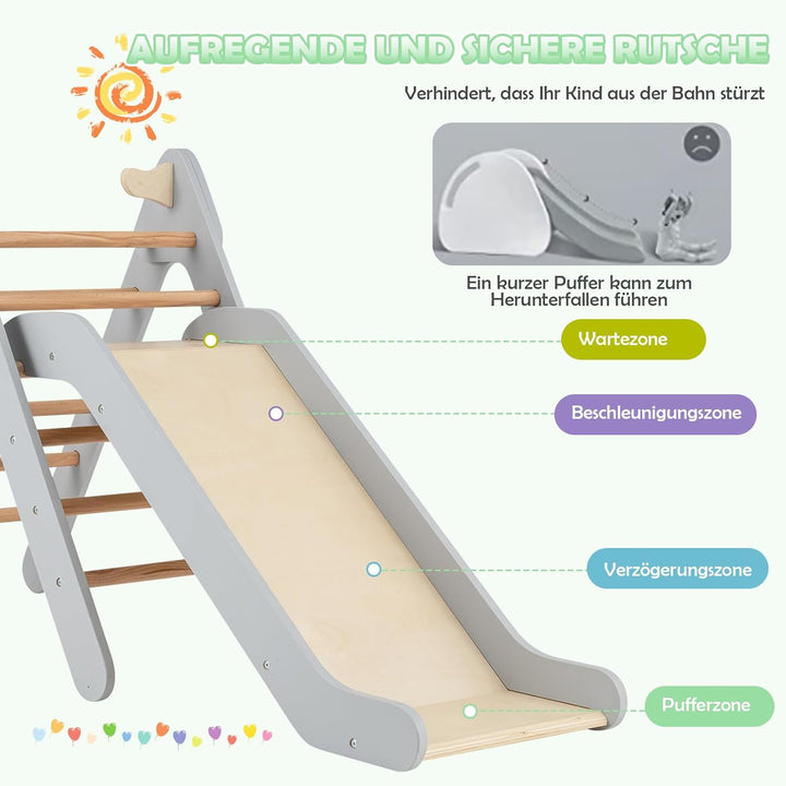 DREAMADE 2 in 1 Kletterdreieck mit Rutsche, Kletterspielzeug Holzdreieck Sprossendreieck Klettergerä
