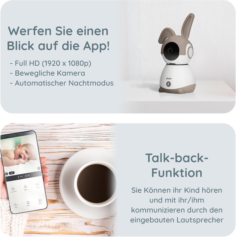 Alecto Video Babyphone mit Kamera und WiFi/WLAN - SMARTBABY10BE Video Baby Monitor mit Nachtsicht -