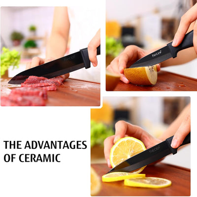 hecef Keramikmesser set 3-teilig, Scharf Küchenmesser Set, Schwarz Keramik 6'' Kochmesser, 4'' Obstm