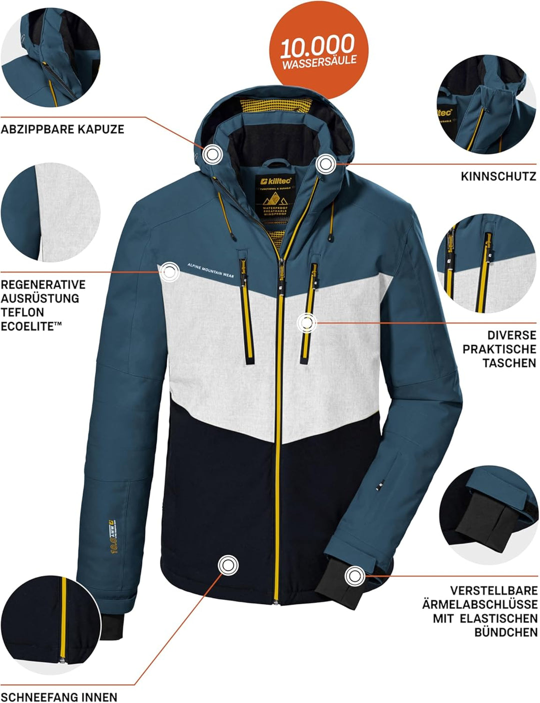 Killtec Herren Ksw 45 Mn Ski Jckt Skijacke/Funktionsjacke mit abzippbarer Kapuze und Schneefang, sta