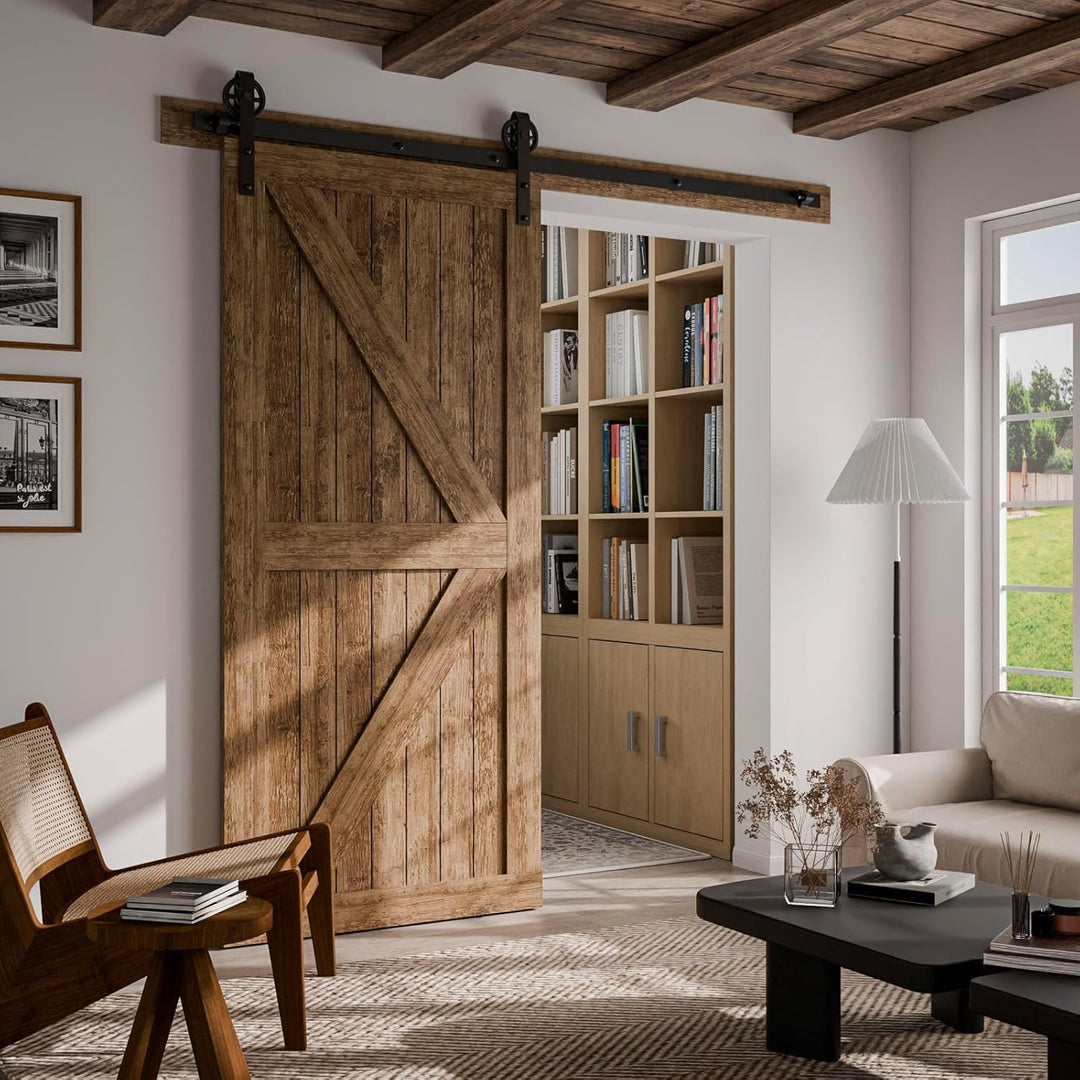 BONIKLUBA 214cm Schiebetürbeschlag-Kit 7FT Schiebetürsystem Komplettes Schienenrollen-Set J-Form Gro