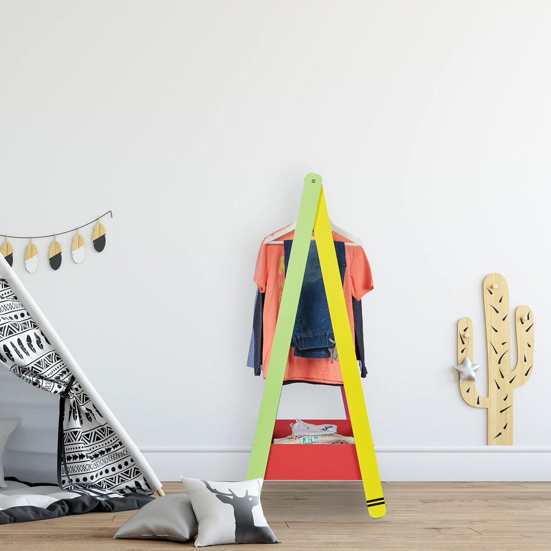 Relaxdays Kinder Kleiderständer, Kleiderstange für Kinderzimmer, mit Ablage, HBT: 99x64,5x42 cm, Kin
