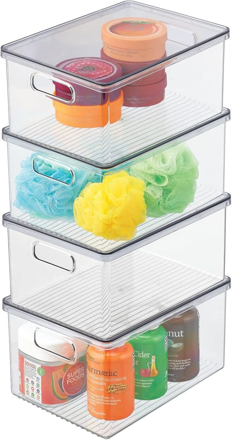mDesign 4er-Set Bad Organizer – praktische Kosmetikaufbewahrung mit abnehmbaren Deckel – stapelbare